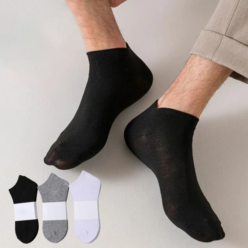 (image for) 10 Pairs Men's Boat Socks Invisible Low Cut Silicone Non-slip No-show Summer Ankle Socks Solid Color Casual Breathable Comfortable