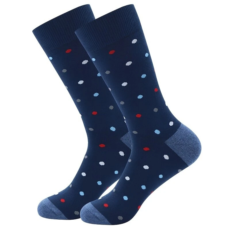 (image for) 5 Pairs Fashion Colorful Men's Business Dress Socks High Quality Stripe Dots Anchor Large Size Men Cotton Socks Soft Breathable Elastic Long Socks