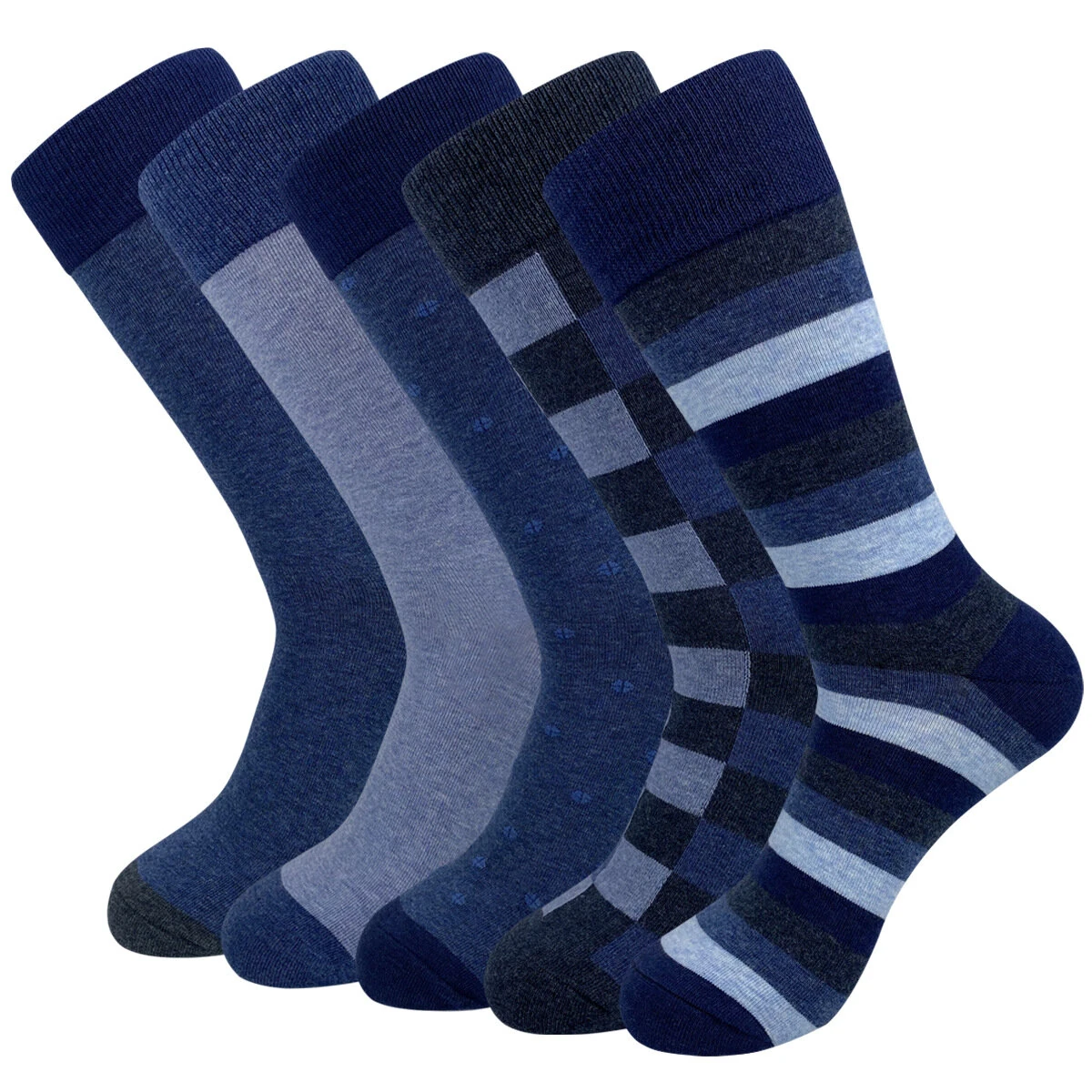 (image for) 5 Pairs Mens Cotton Striped Socks Business Dress Long Socks Soft Breathable Elastic Colorful Sock For Men Weat-absorbing Anti-odor Socks Novelty Funny Men's Socks Set Plus Size