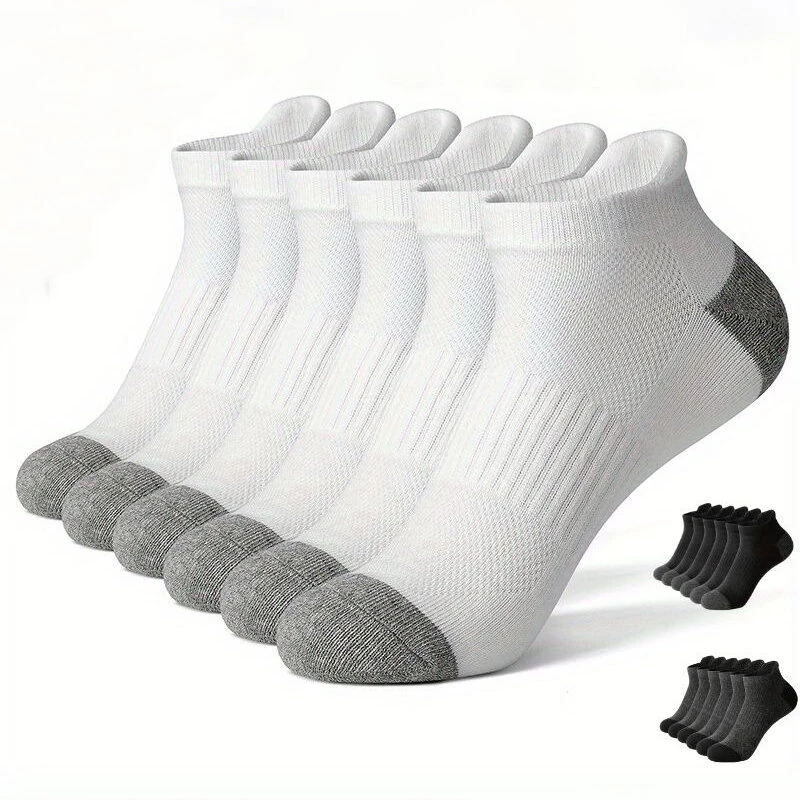 (image for) 6 Pair Cotton Men Socks Comfy Solid Color Male's Short Sock Summer Cycling Breathable Mesh Running Ankle Socks