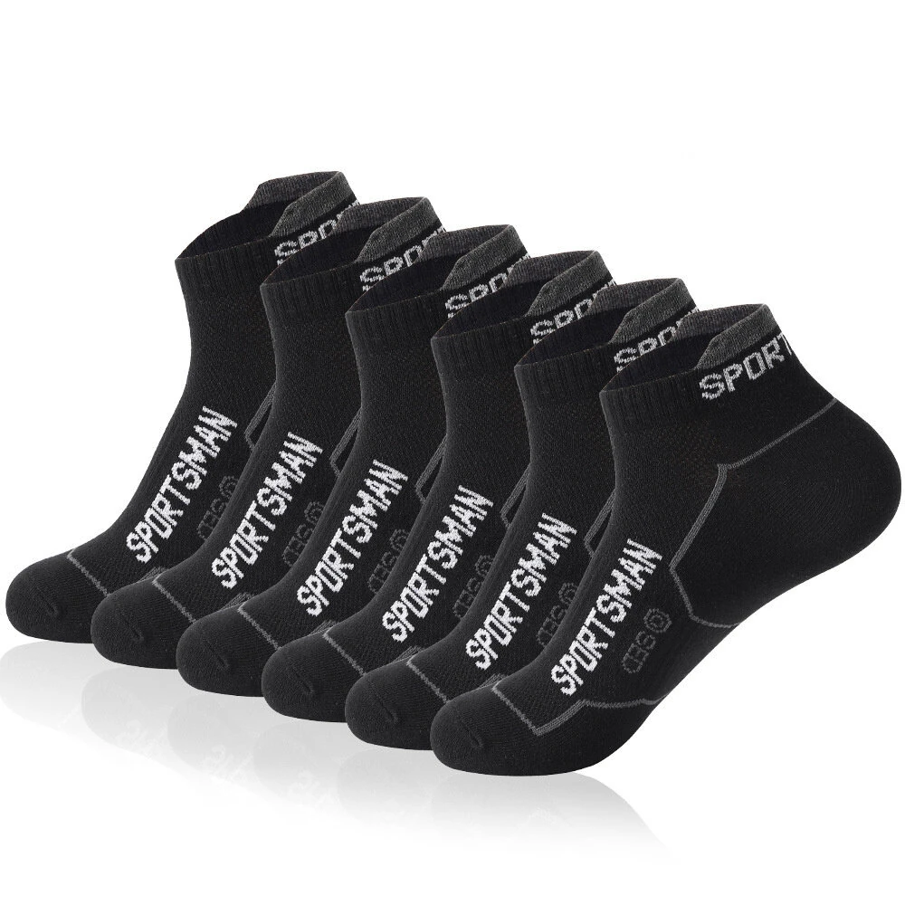 (image for) 6 Pairs High Quality Men's Sports Socks Men Non Slip Athletic Short Socks Comfy Cotton Socks Breathable Run Ankle Socks