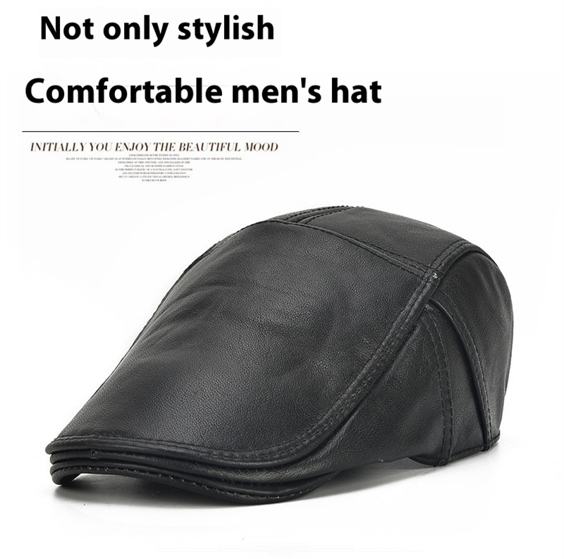 Collrown-Berets-Mens-Flat-Caps-Genuine-Leather-Duck-Tongue-Cap-Classic-Adjustable-Casual-Driving-Cab-2027011