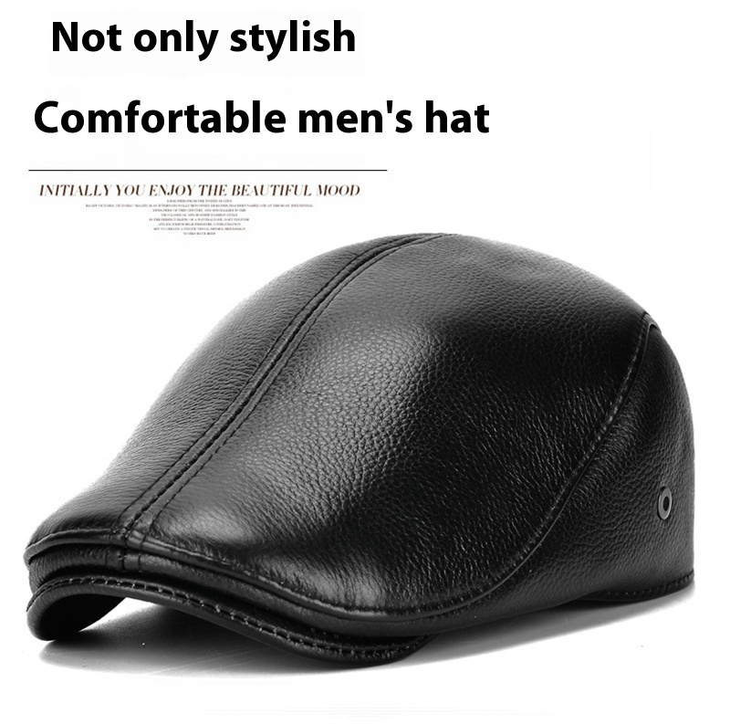 Collrown-Mens-Outdoor-Genuine-Leather-Berets-Forward-Cap-for-Autumn-Winter-Casual-Flat-Peaked-Hat-2027019